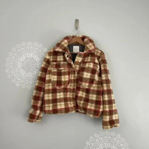 Avec Les Filles Plaid Faux Shearling Trucker Shacket Jacket Size Medium